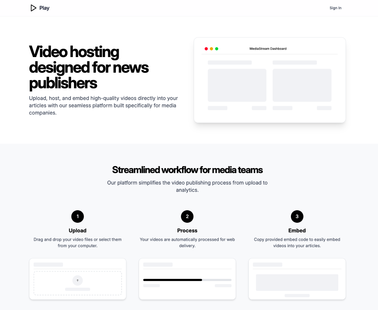 Play video platform interface
